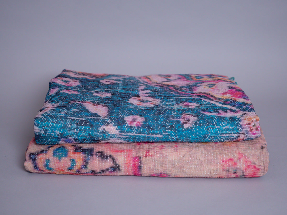 Vintage tapestry kantha, couvre-lit  coton brodé à la main