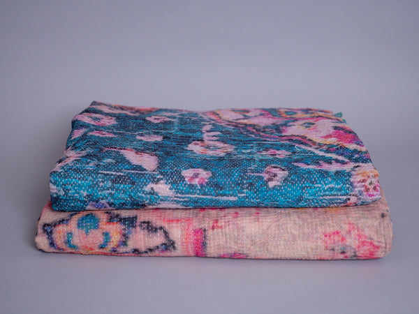 Vintage tapestry kantha, couvre-lit  coton brodé à la main