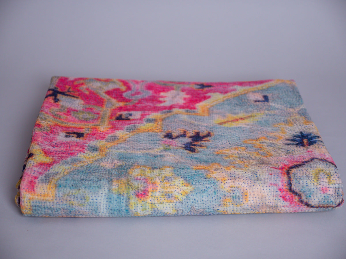Vintage tapestry kantha, couvre-lit  coton brodé à la main