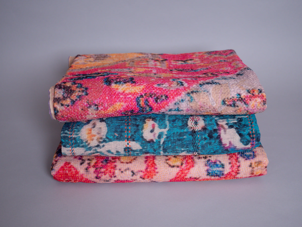 Vintage Kantha brodé main imprimé tapestry. 