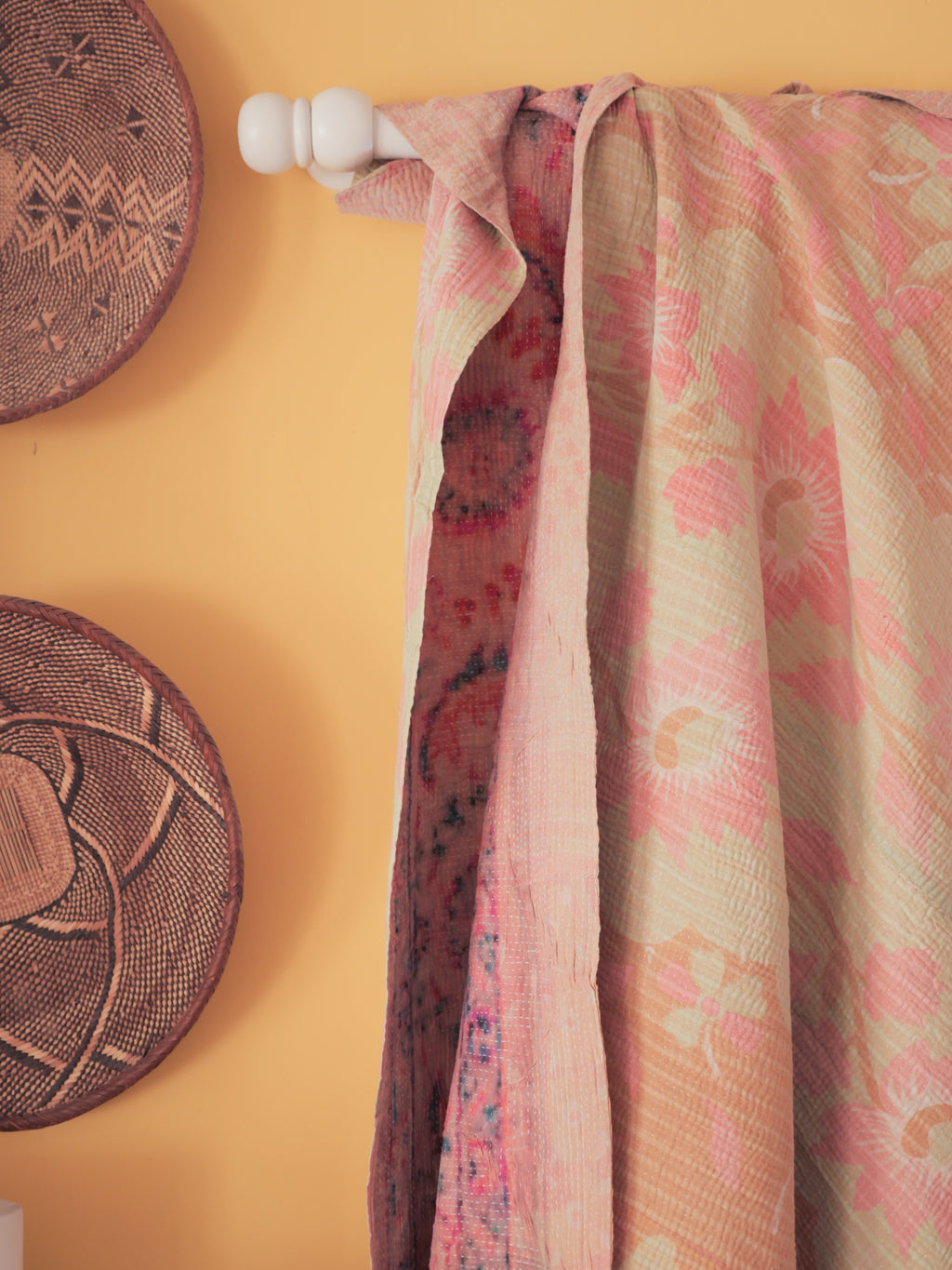 Vintage tapestry kantha, couvre-lit  coton brodé à la main