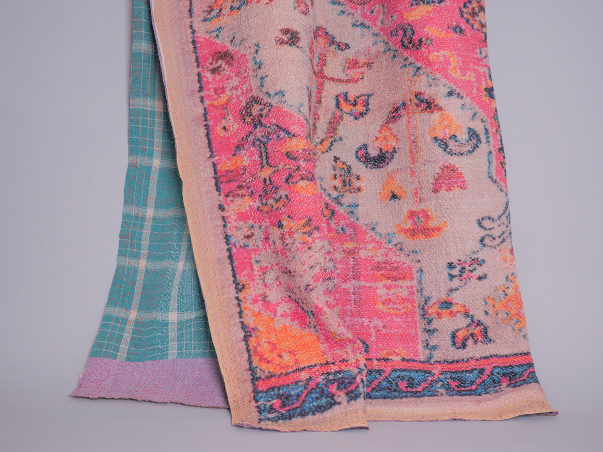Kantha brodé main avec motif imprimé 