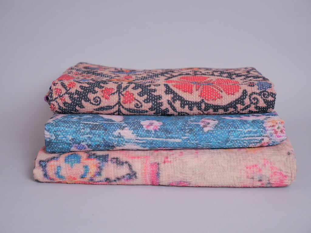 Vintage tapestry kantha, couvre-lit  coton brodé à la main