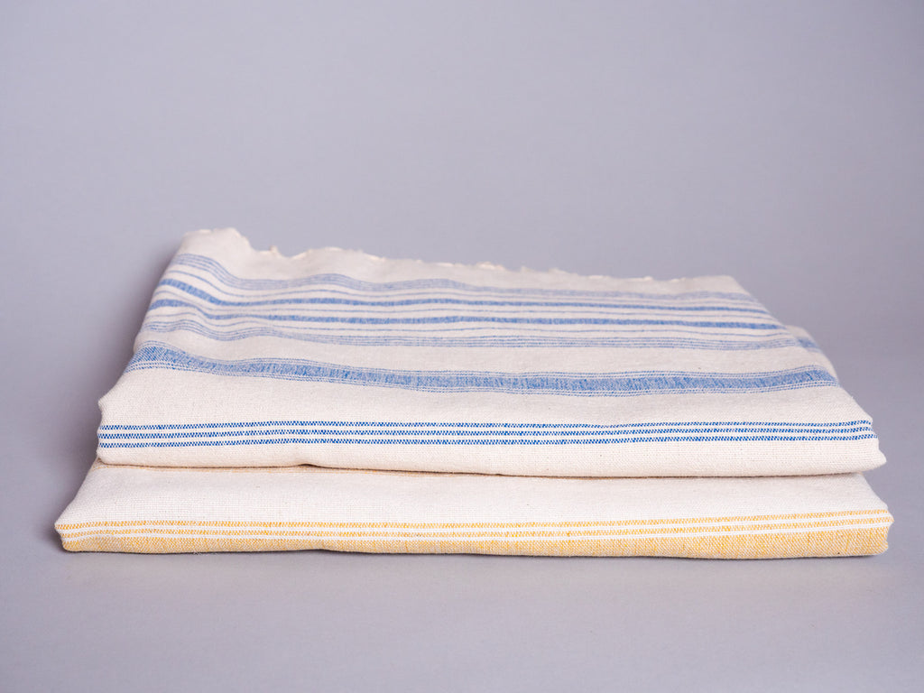 Serviette Tissé main : Coton Rayures Bleu Ciel
