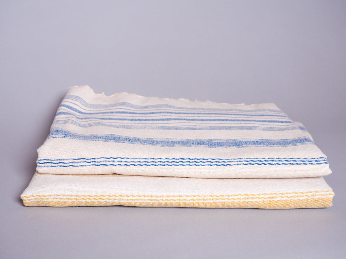Serviette Tissé main : Coton Rayures Bleu Ciel
