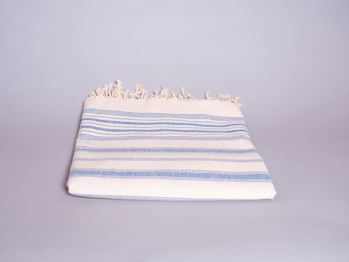Serviette Tissé main : Coton Rayures Bleu Ciel