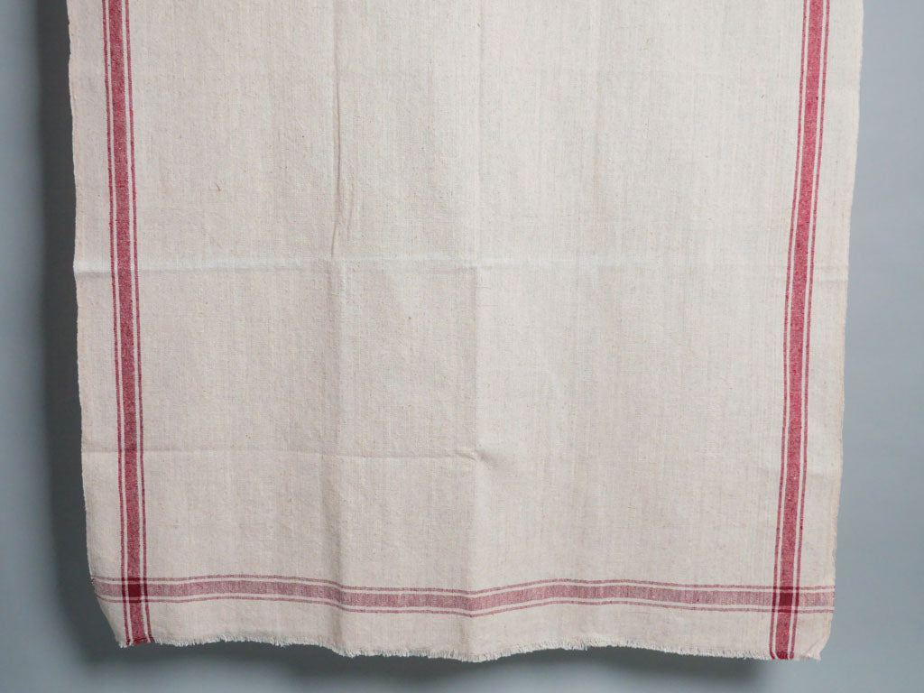 Serviette tissée main : coton écru avec bord rose