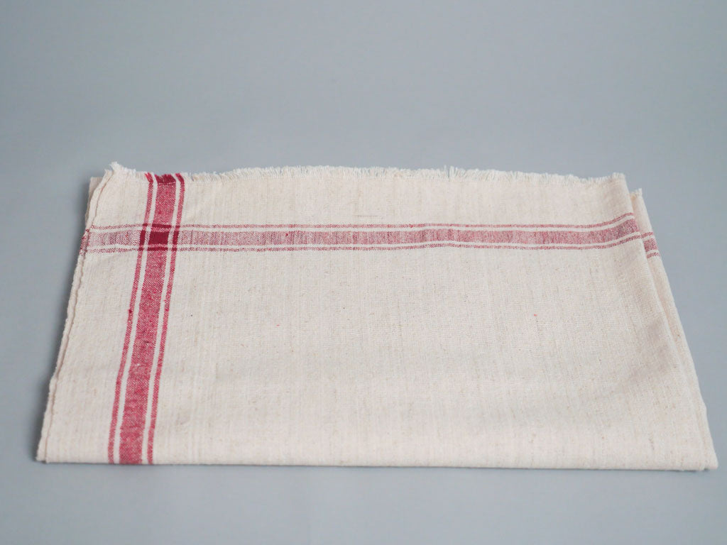 Serviette tissée main : coton écru avec bord rose