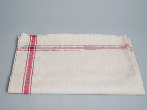 Serviette tissée main : coton écru avec bord rose