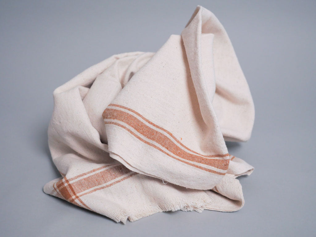 Serviette tissée main : coton écru avec bord sable