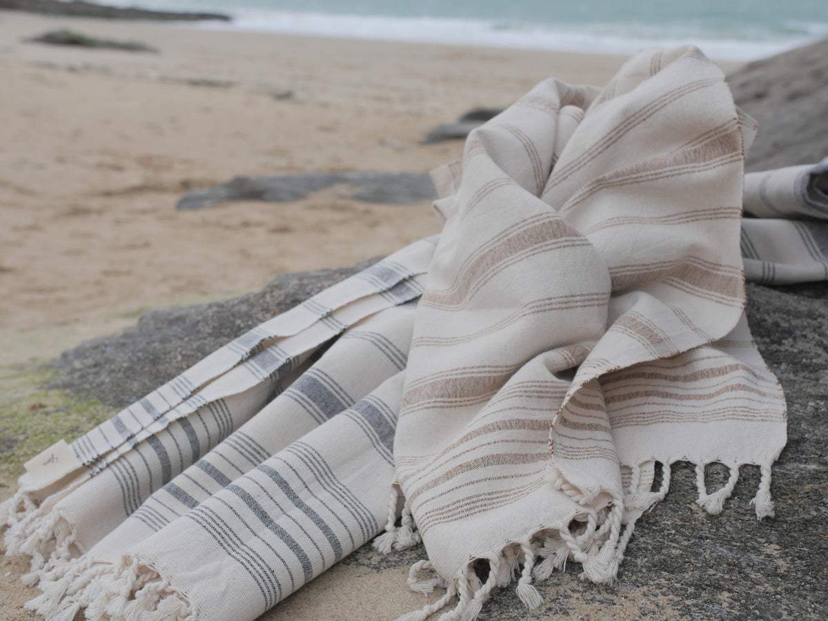 Serviette Tissé main : Coton Rayures "Ochre Stripe"
