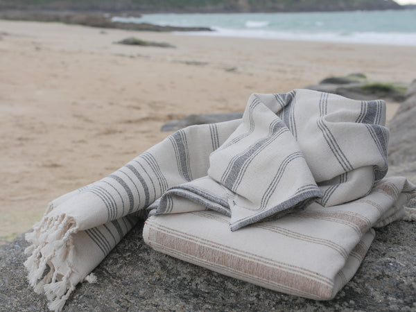 Serviette Tissé main : Coton Rayures "Black Stripe"