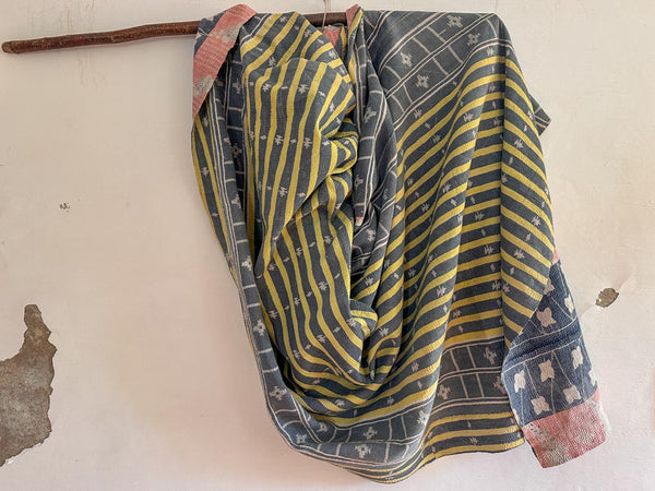 Couvre-lit Kantha Vintage en Coton Recyclé: Very Pastel
