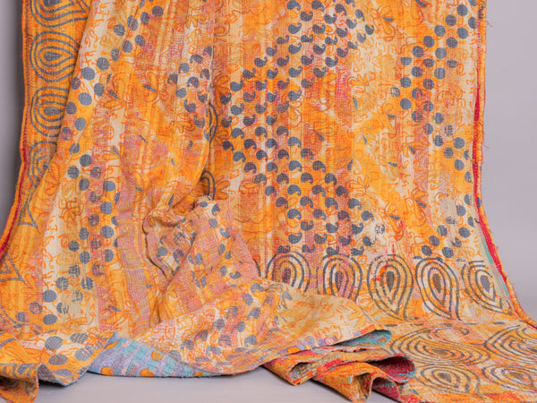 Couvre-lit Kantha Vintage en Coton Recyclé  No.100 "Clementine Rose"
