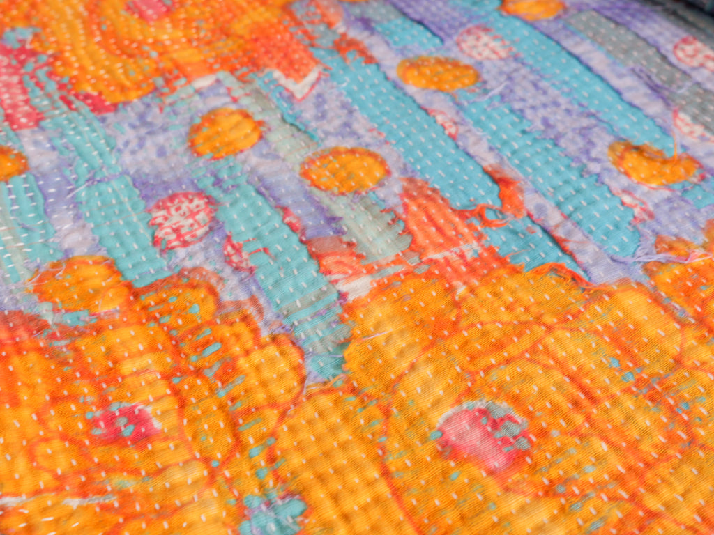 Couvre-lit Kantha Vintage en Coton Recyclé  No.100 "Clementine Rose"
