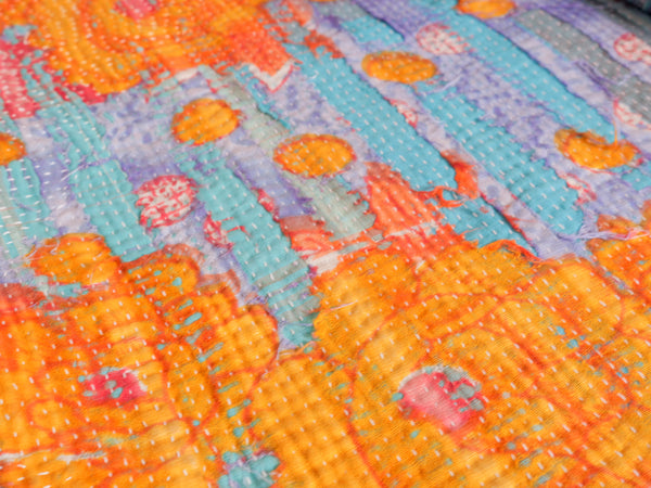 Couvre-lit Kantha Vintage en Coton Recyclé  No.100 "Clementine Rose"