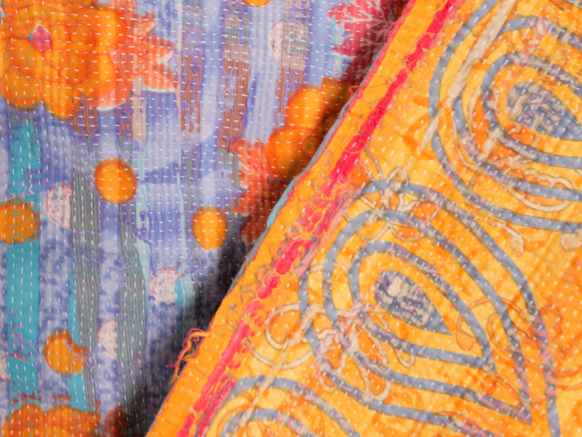 Couvre-lit Kantha Vintage en Coton Recyclé  No.100 "Clementine Rose"