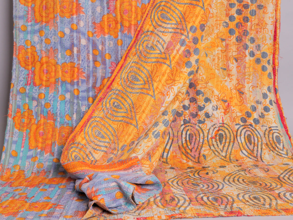 Couvre-lit Kantha Vintage en Coton Recyclé  No.100 "Clementine Rose"
