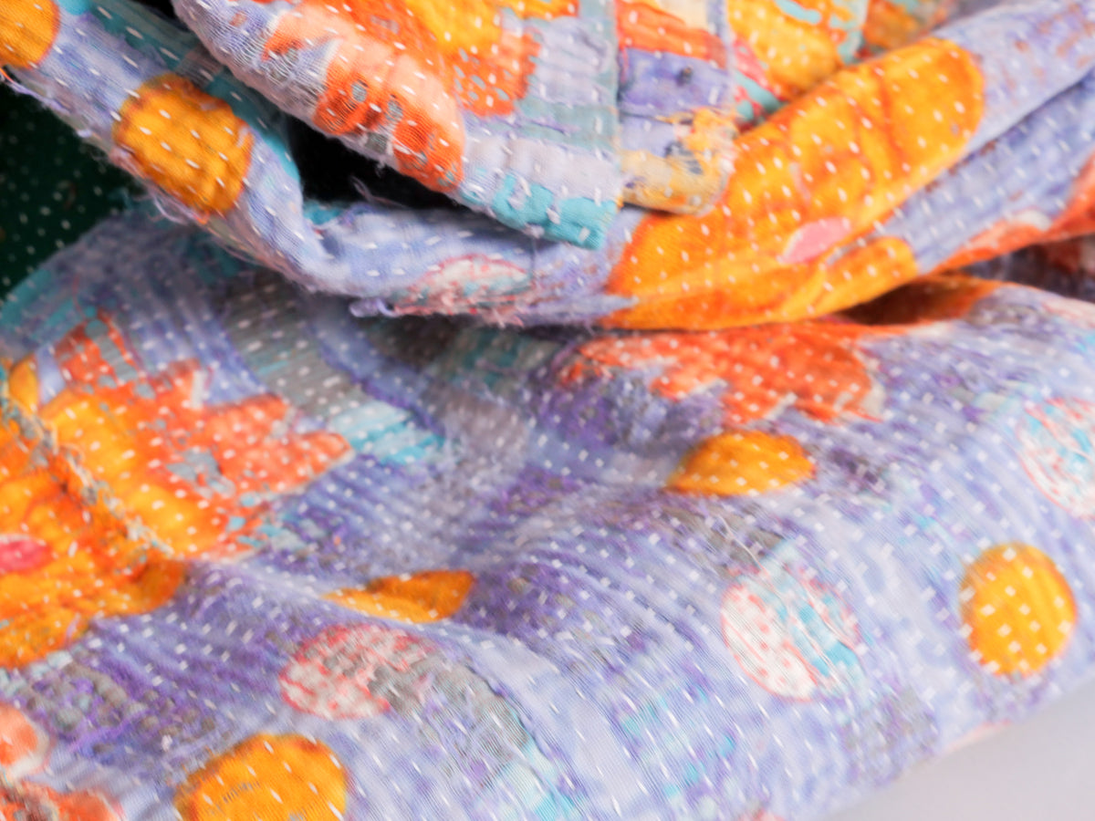 Couvre-lit Kantha Vintage en Coton Recyclé  No.100 "Clementine Rose"