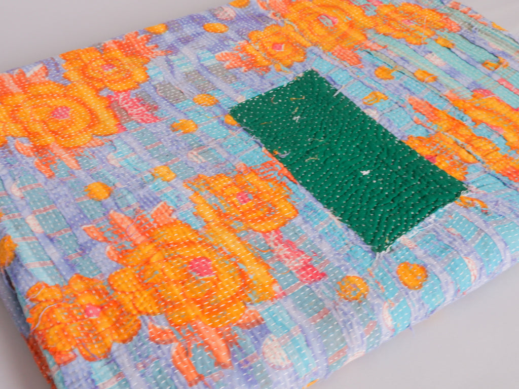Couvre-lit Kantha Vintage en Coton Recyclé  No.100 "Clementine Rose"