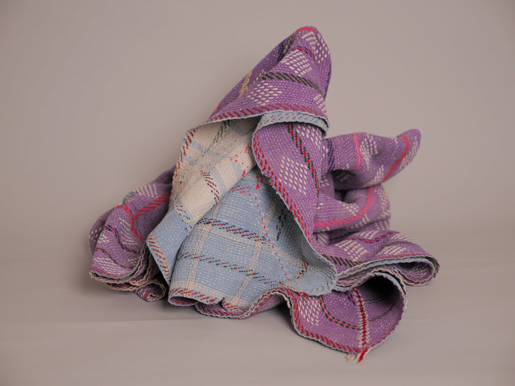 Couvre-lit Kantha Vintage en Coton Recyclé  No.109 "Violet Diamond"