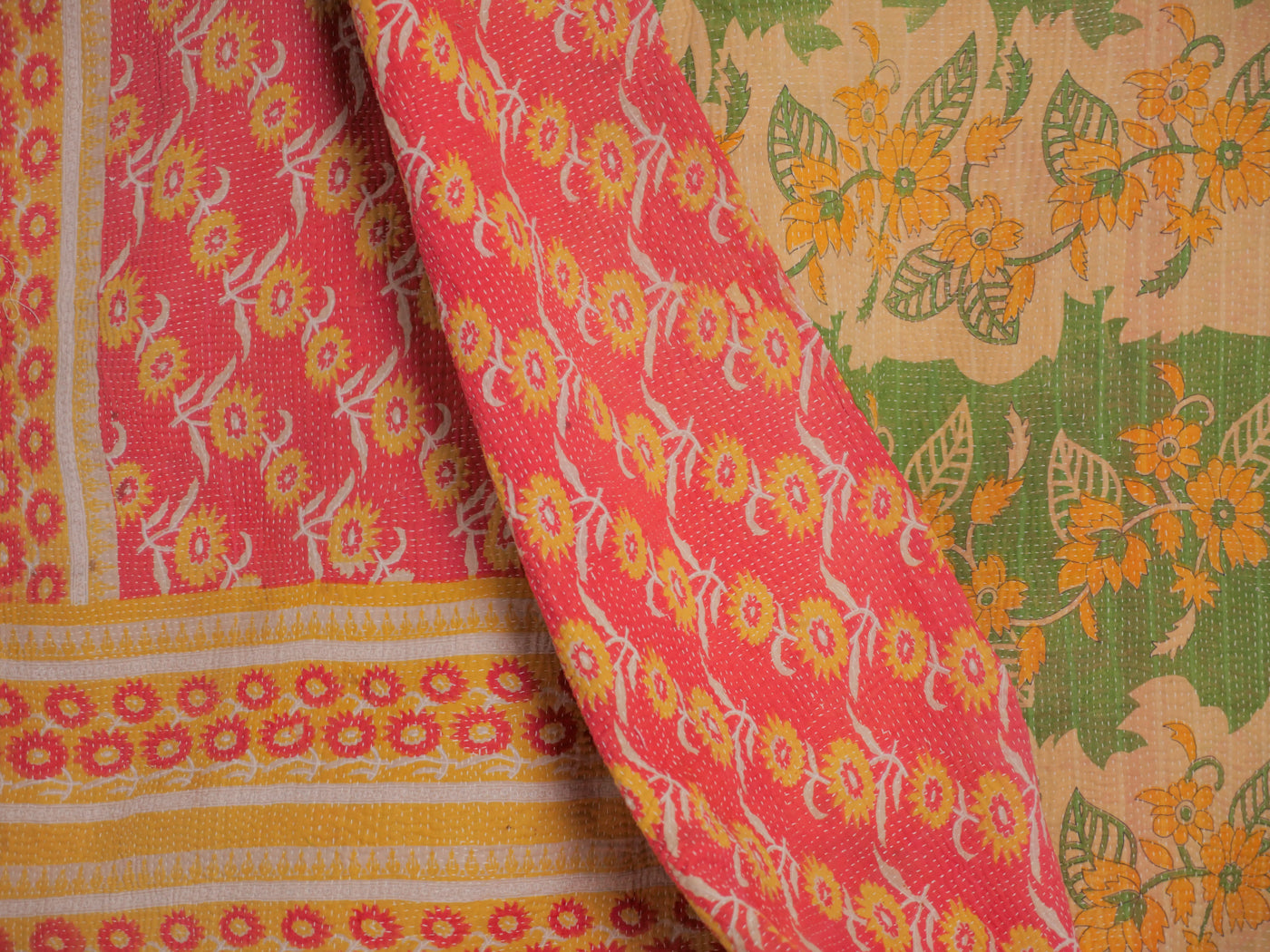 Vintage kantha Vert et Jaune.