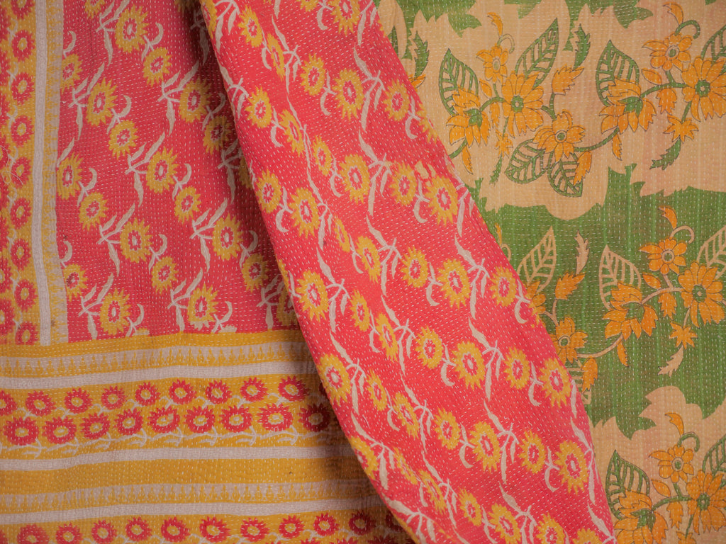Vintage kantha Vert et Jaune.
