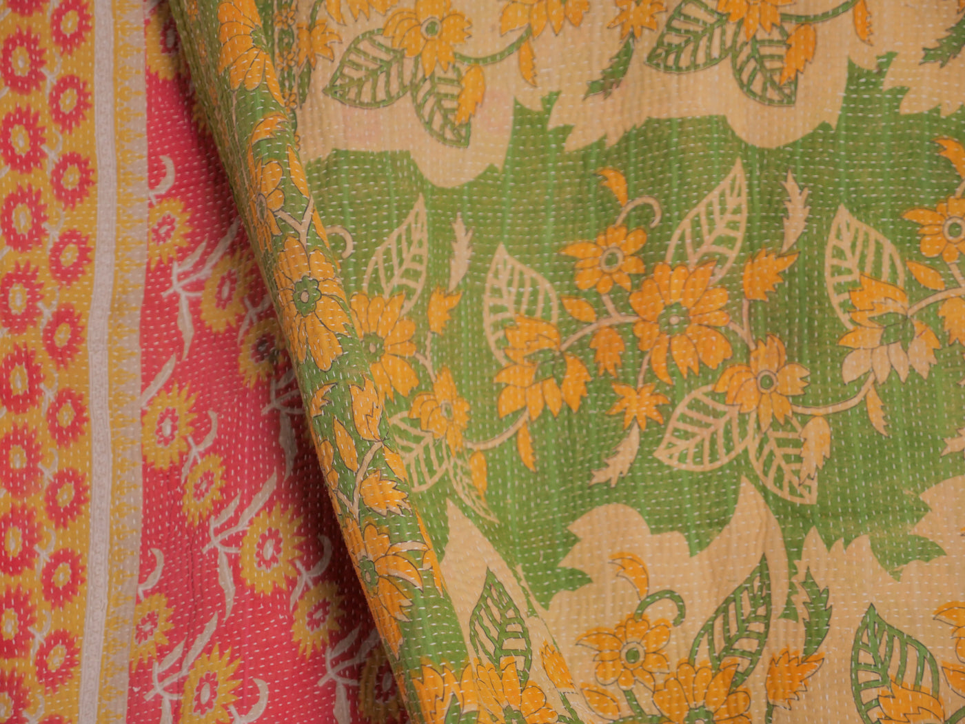 Vintage kantha Vert et Jaune.