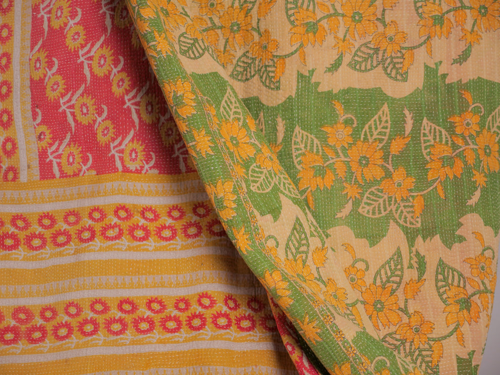 Vintage kantha Vert et Jaune.