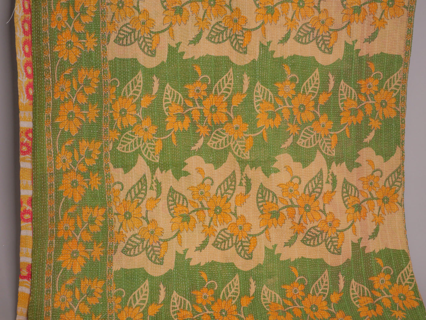 Vintage kantha Vert et Jaune.