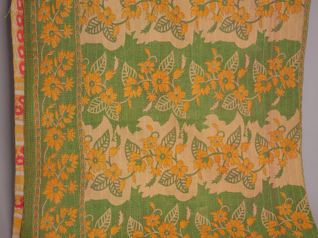Vintage kantha Vert et Jaune.