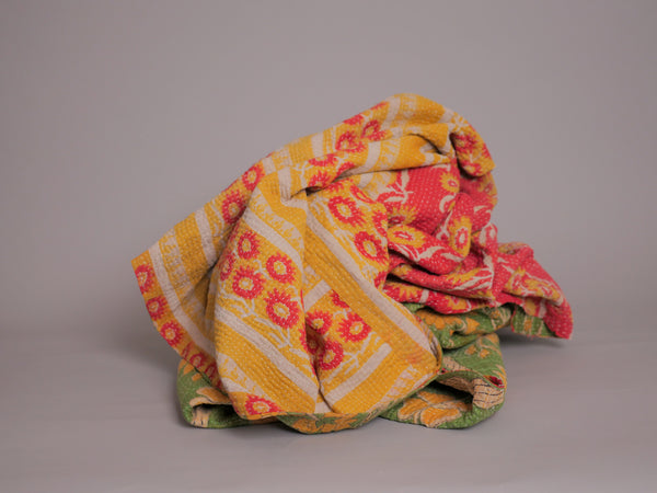 Vintage kantha Vert et Jaune.