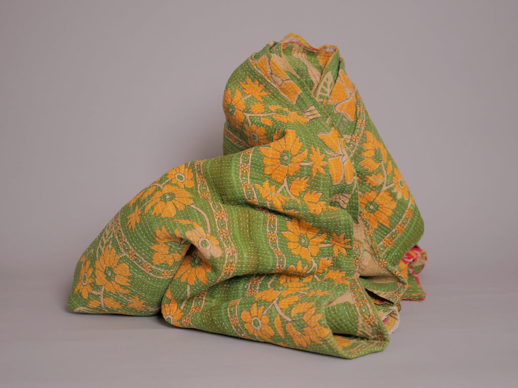 Vintage kantha Vert et Jaune.