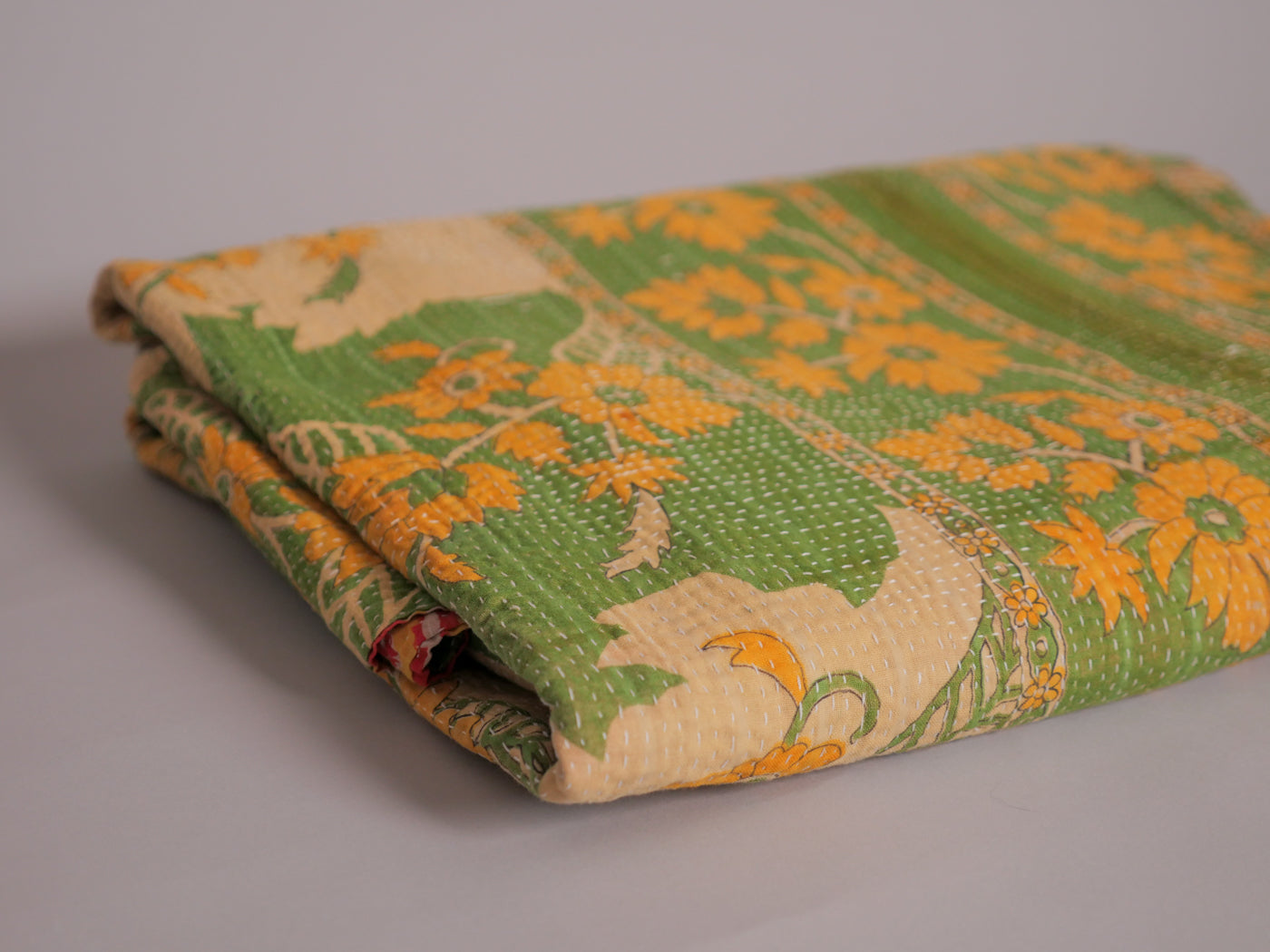Vintage kantha Vert et Jaune.