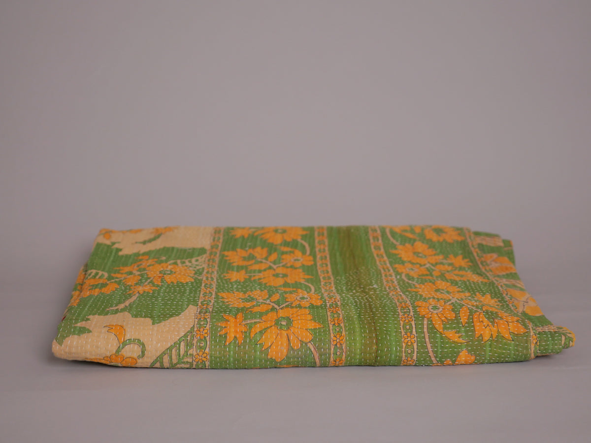 Vintage kantha Vert et Jaune.
