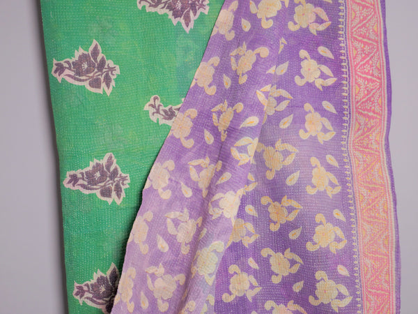 Couvre-lit Kantha Vintage en Coton Recyclé  No.106 "Midnights and Green"