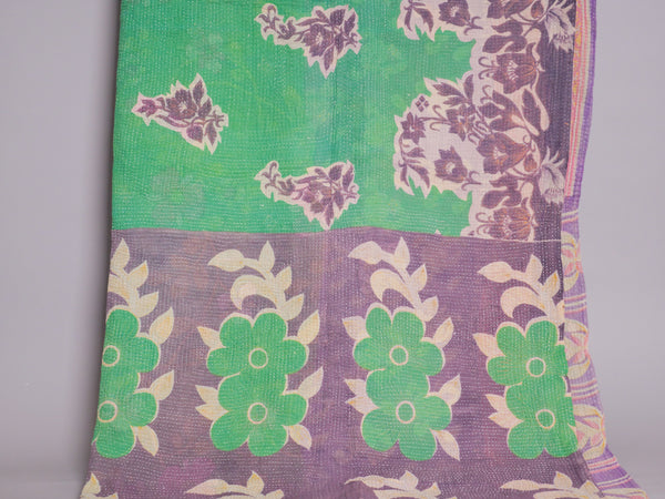 Couvre-lit Kantha Vintage en Coton Recyclé  No.106 "Midnights and Green"