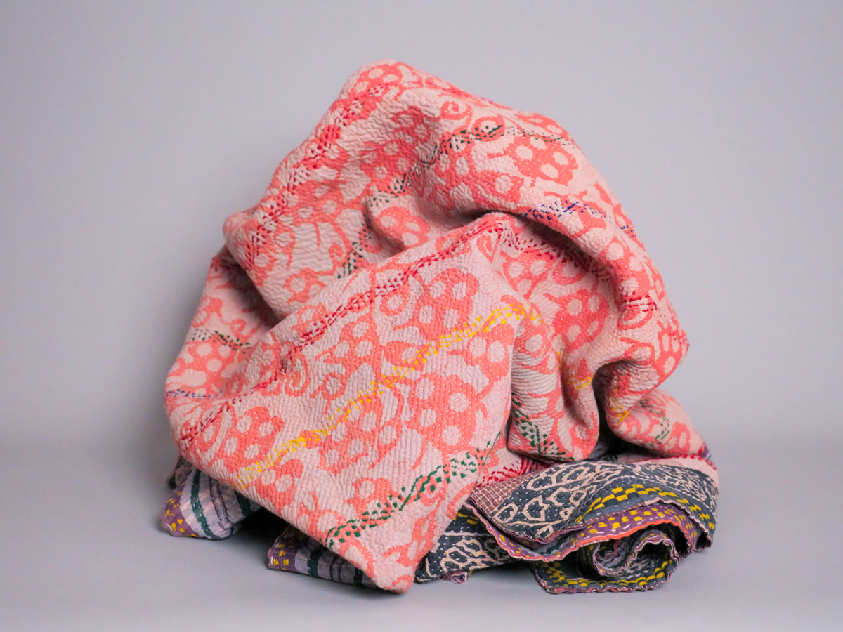 Couvre-lit Kantha Vintage en Coton Recyclé  No.126 "Rainbow"