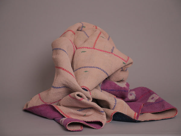 Couvre-lit Kantha Vintage en Coton Recyclé  No.120 "Blue Bandhani"