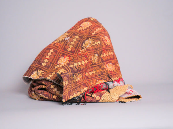 Couvre-lit Kantha Vintage en Coton Recyclé  No.123 "White Diamonds"