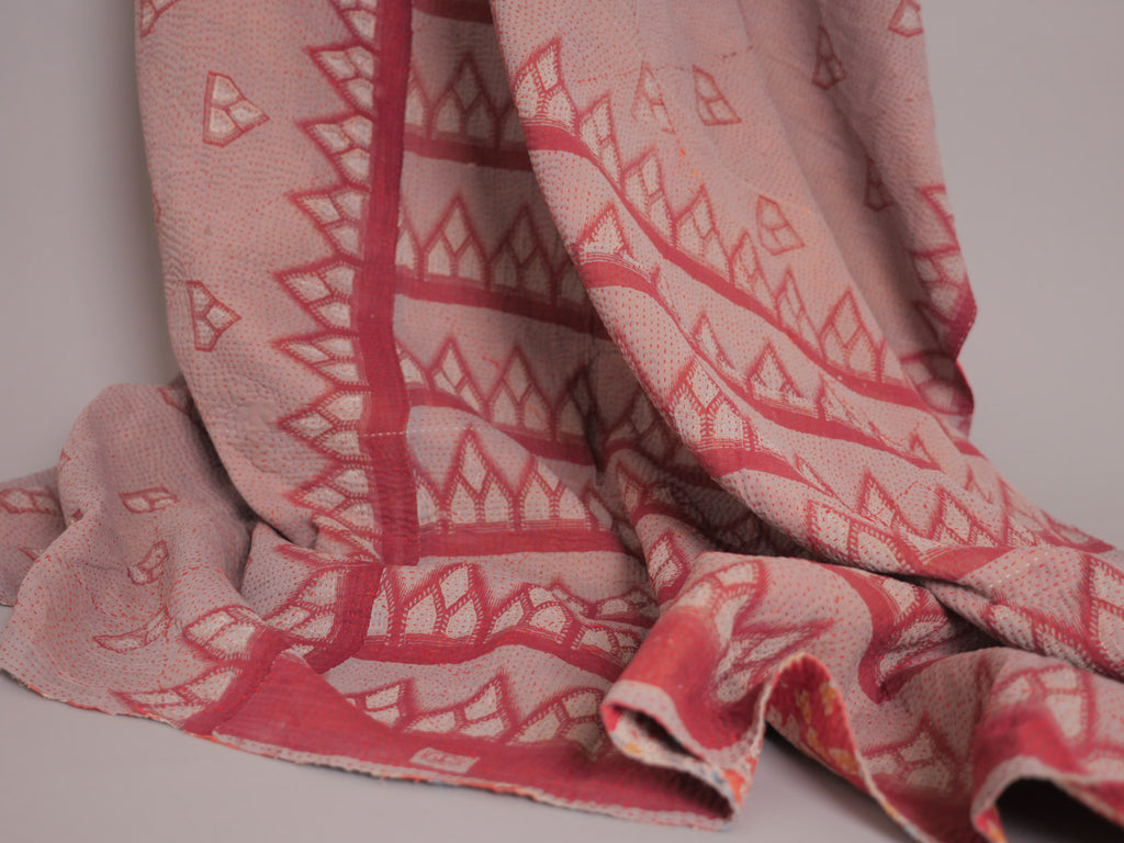 Kantha vintage couvre lit, rouge.