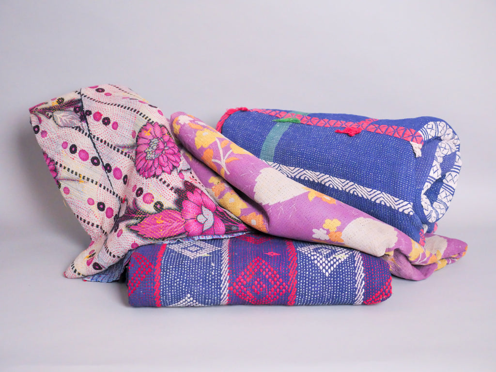 Vintage Kantha Violet Dahlias