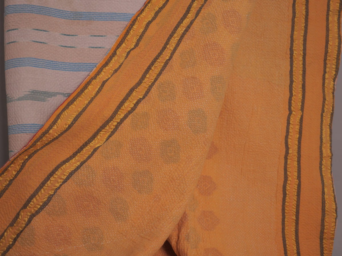Vintage Kantha Couvre Lit Gris ecru