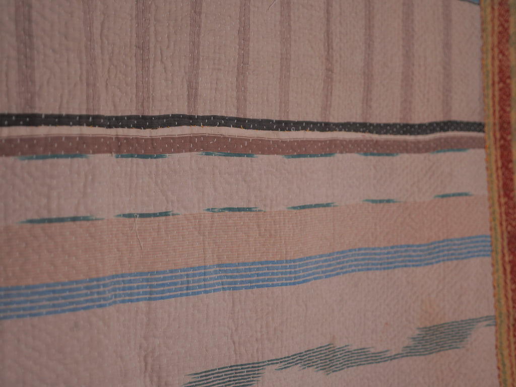 Vintage Kantha Couvre Lit Gris ecru