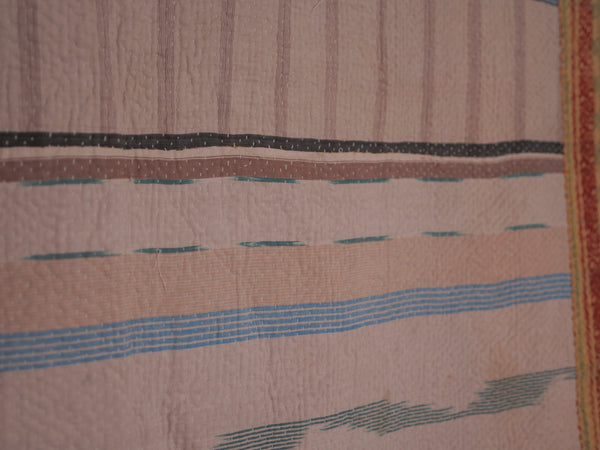 Vintage Kantha Couvre Lit Gris ecru