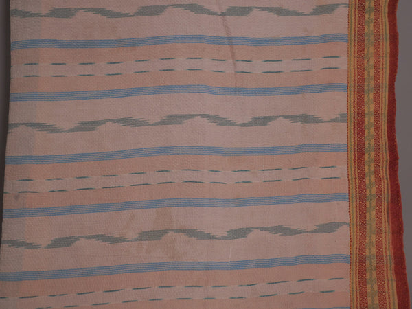 Vintage Kantha Couvre Lit Gris ecru