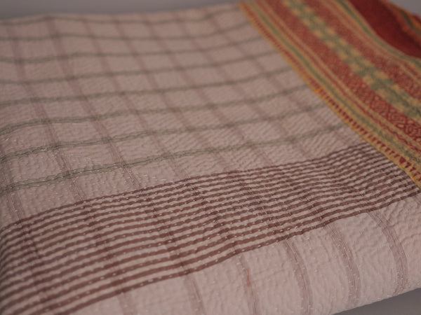 Vintage Kantha Couvre Lit Gris ecru