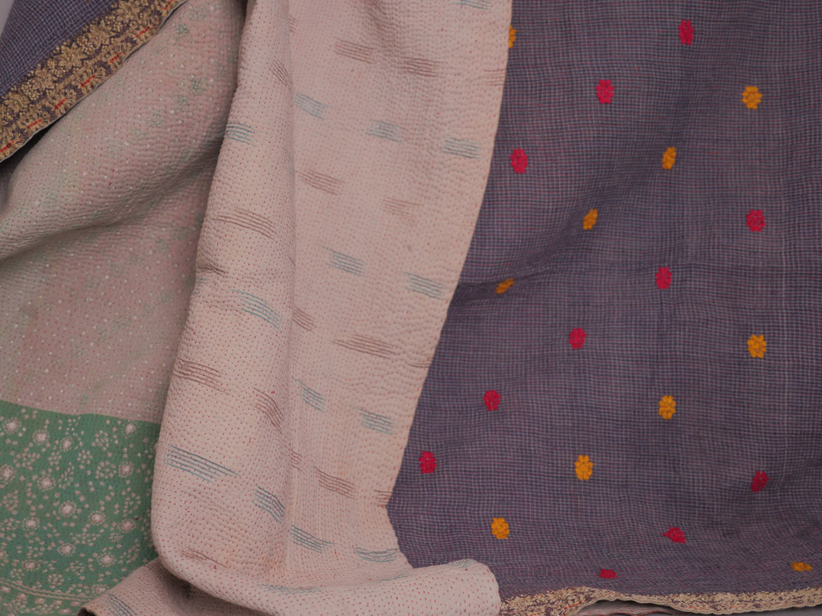 Couvre-lit Kantha Vintage en Coton Recyclé
