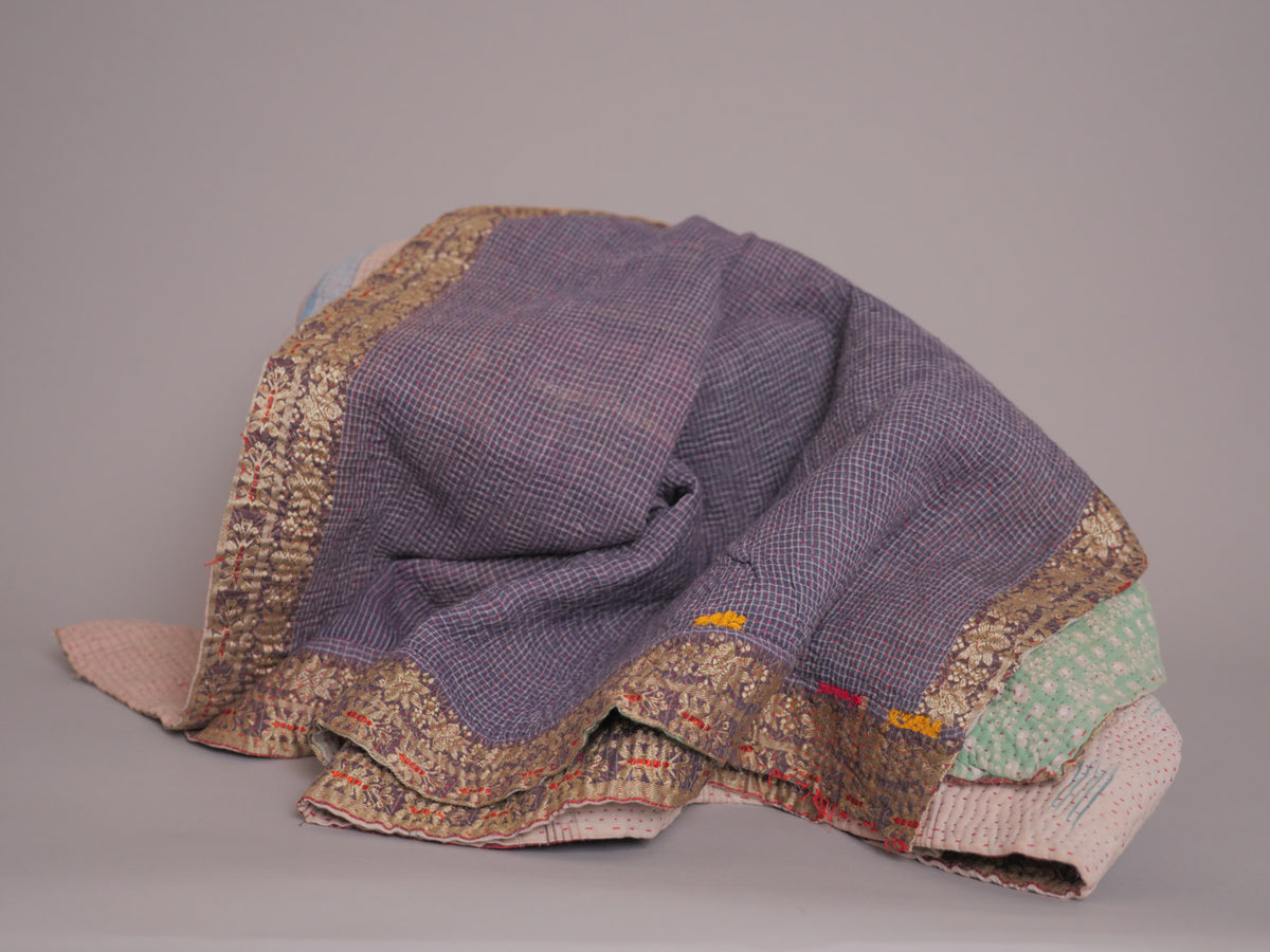 Couvre-lit Kantha Vintage en Coton Recyclé