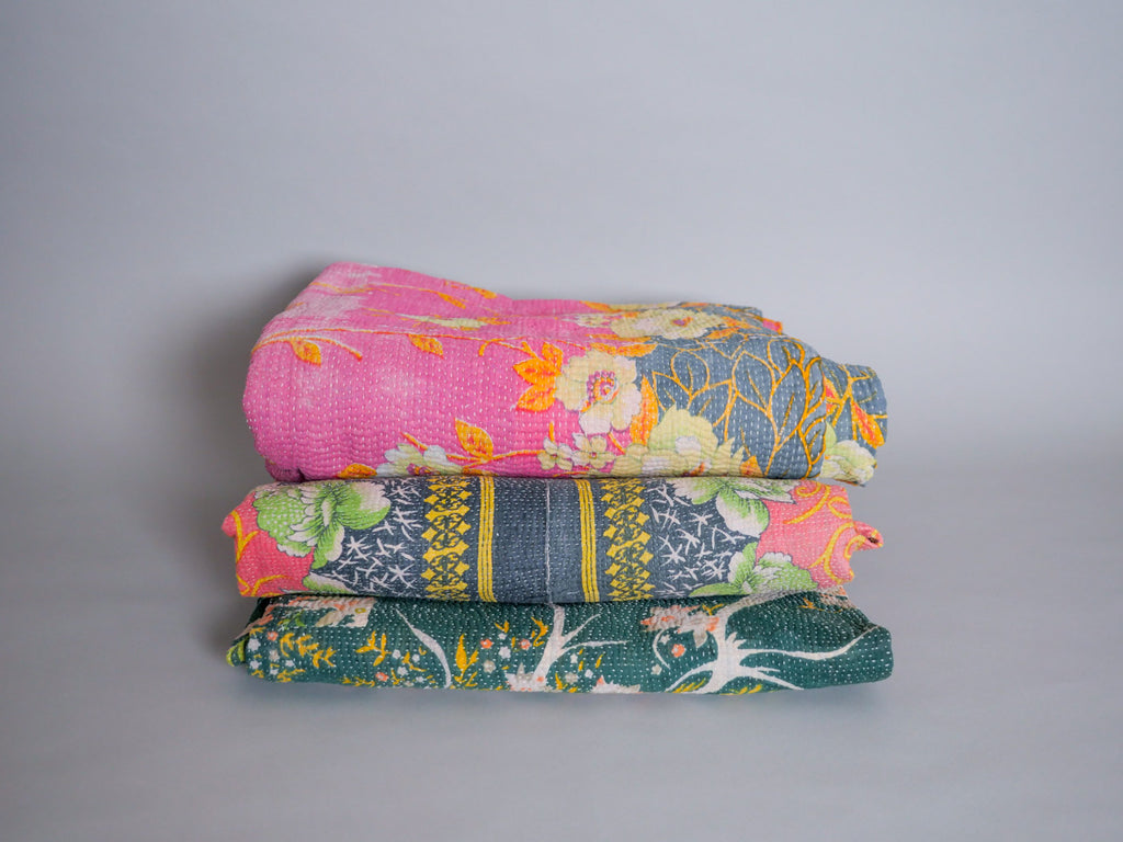 Vintage kantha plaid en coton recyclé